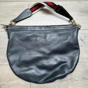 Gucci navy leather hobo bag with nautical woven strap